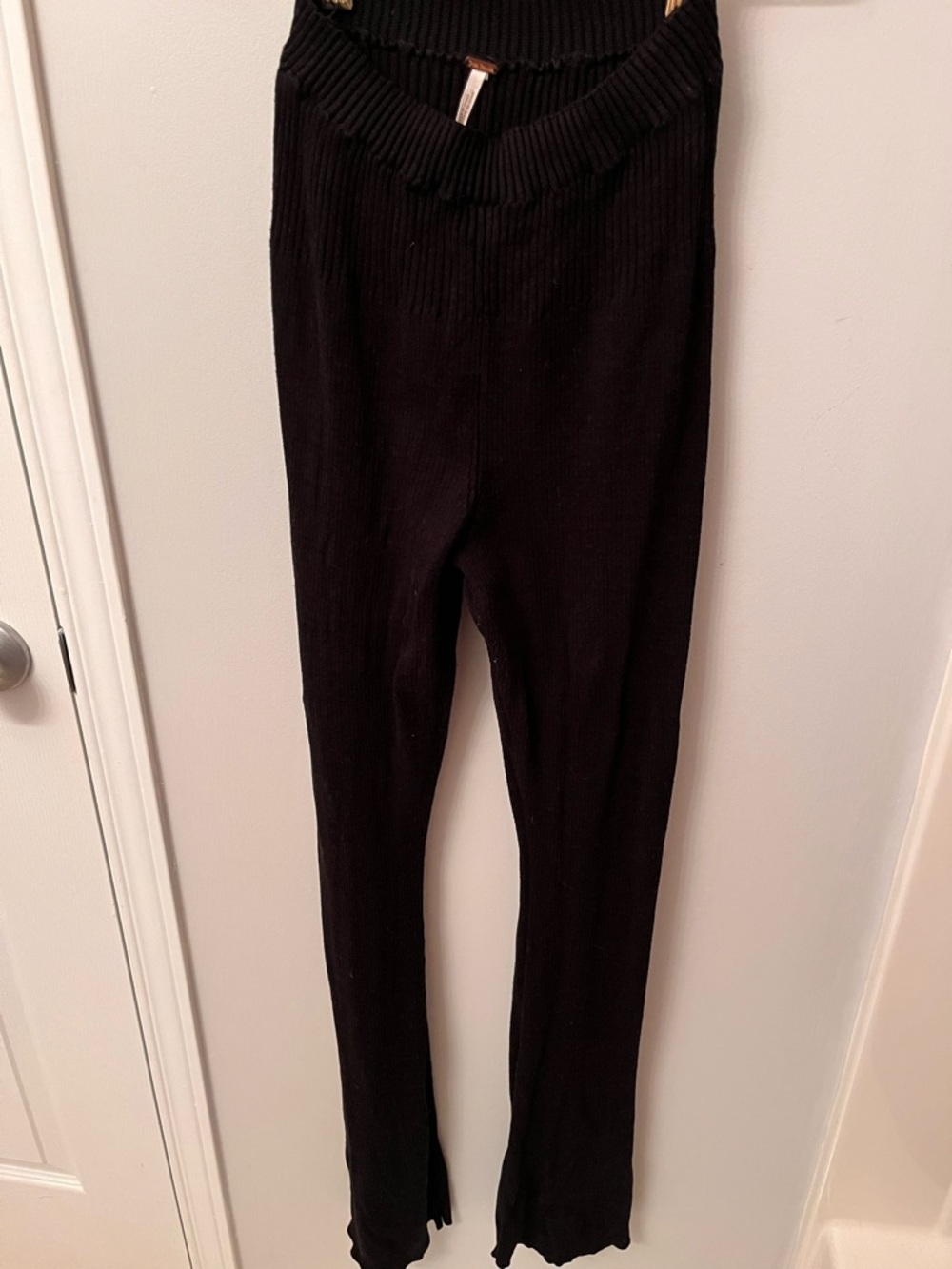 Free People Black Ribbed High-Rise Sweater Pants